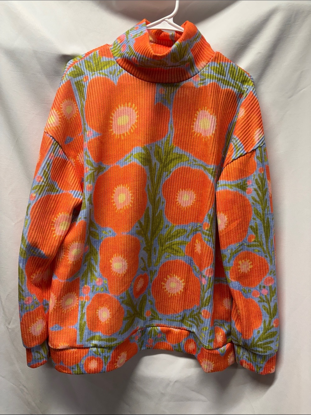 Floral Orange Turtleneck Ribbed Sweater
